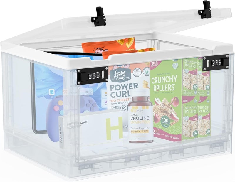 TemptLock Large Medicine Lock Box for Safe Medication, 24 Litre Locked Medicine Box with Combination Code, Hygienic Lockable Storage Box for Snacks/Food/Electronic/Fridge/Personal Items Stackable Clear - Image 1